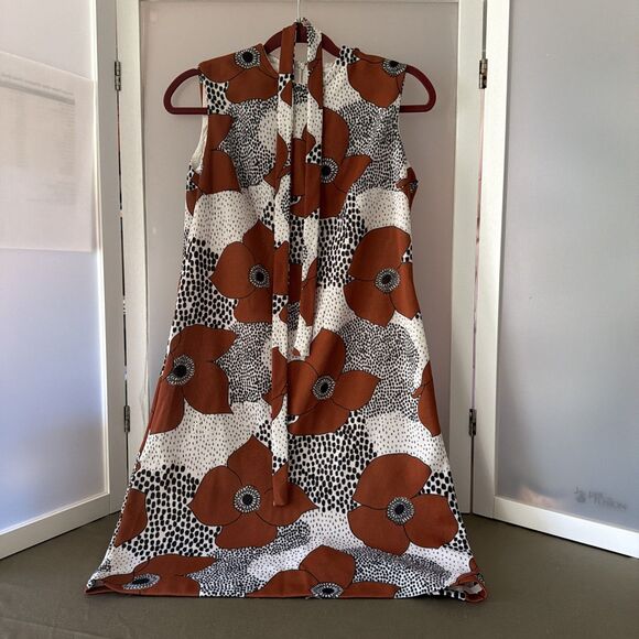Flower Dresses & Skirts - Vintage 60s 70s Parkshire Original Mod Shift Dress  Brown Black White  Flower  M